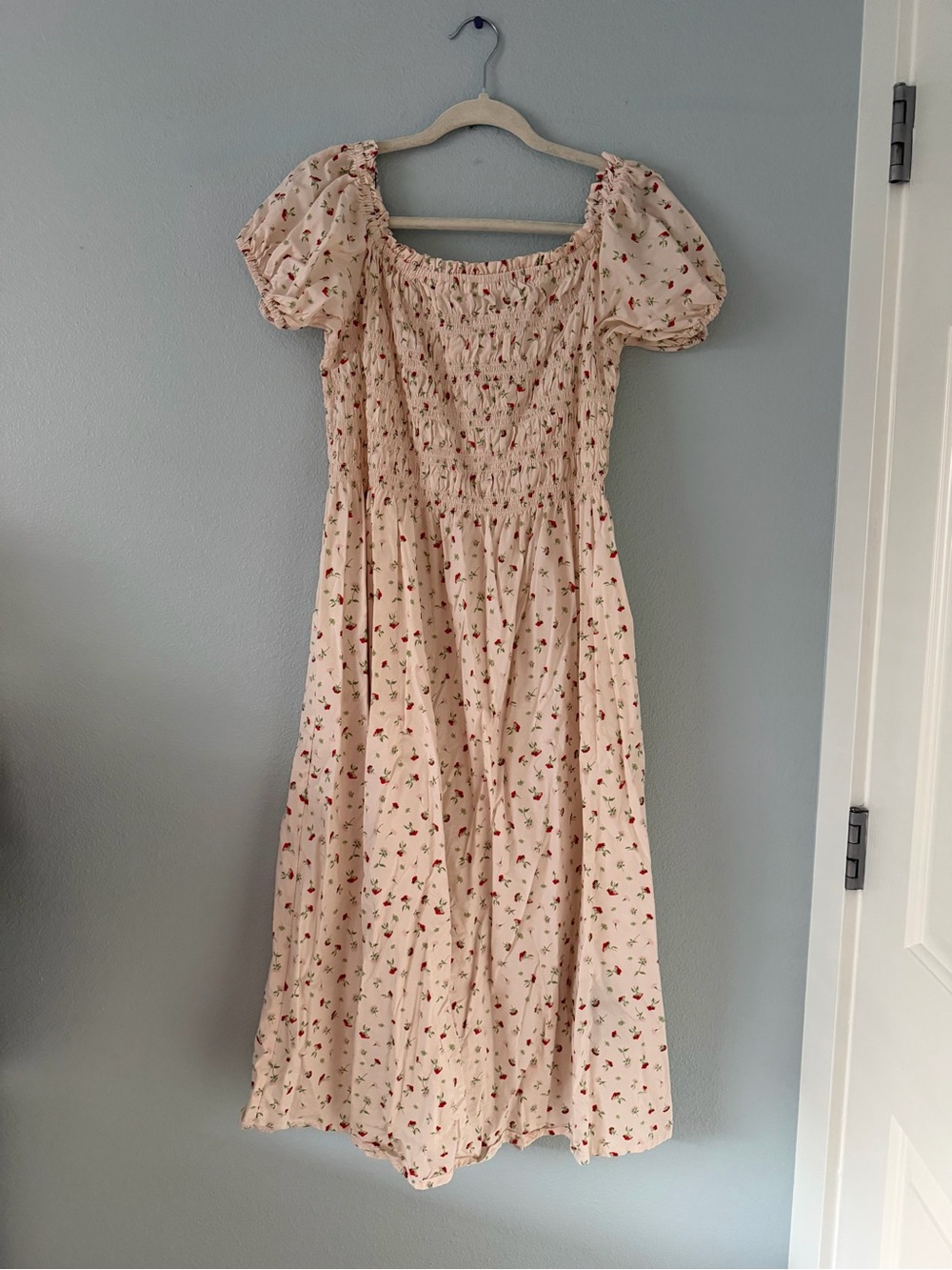 H&M Blush Pink Floral Smocked Midi Dress